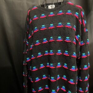 Vintage‎ Nan Dorsey Sweater Black Colorful Knit Crew Neck Pullover